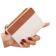 Portefeuille court à la mode, porte-monnaie léger en cuir-Blanc