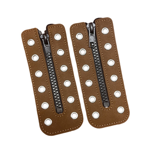 Shoelace Zippered Inserts Decoration-Brown 12hole PU