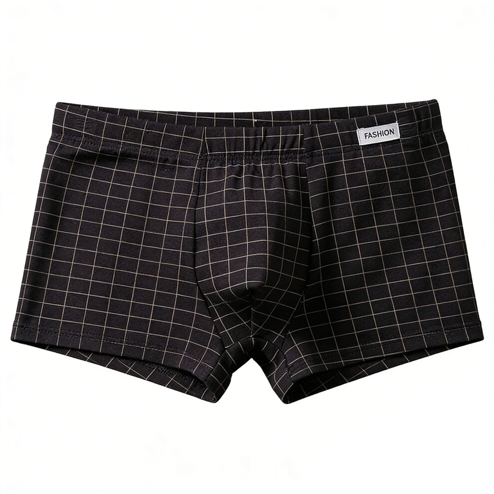 Black Men's Underwear,Stretch Cotton Boxer Briefs Men Trunk- L