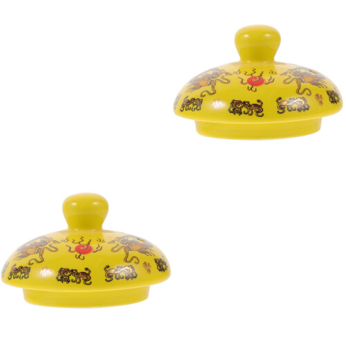 2Pcs Yellow Ceramic Tea Pot Lids Replacement for Home Kettle Cover 1