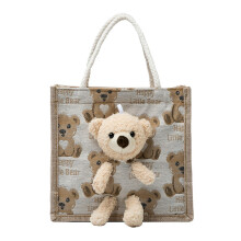 Bolso de mano de nailon con forma de oso para niñas, 21x21x37cm