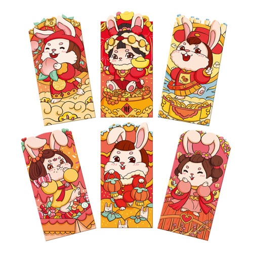 Red Lucky Money Envelopes16.4x8.9cm6-Pack Rabbit Design 1