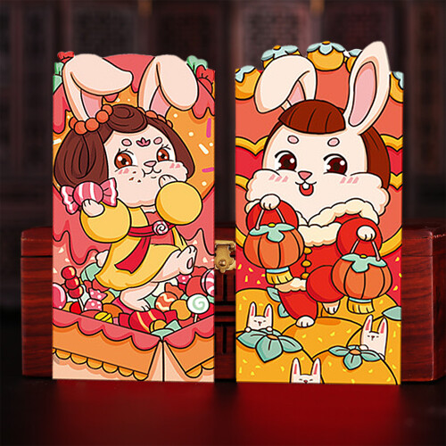 Red Lucky Money Envelopes16.4x8.9cm6-Pack Rabbit Design 2