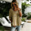 Women Openwork Lace Patchwork 3/4 Sleeve Tunics Top-Khaki S 5