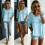 Women Openwork Lace Patchwork 3/4 Sleeve Tunics Top-Khaki S 6