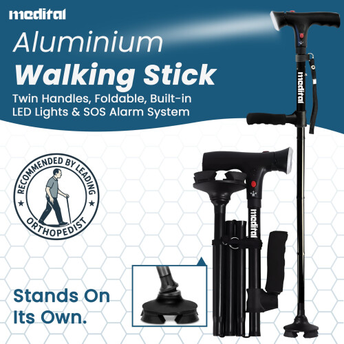 Folding Walking Stick with SOS Alarm LED Light Adjustable Aluminum Foldable Walking Stick 1