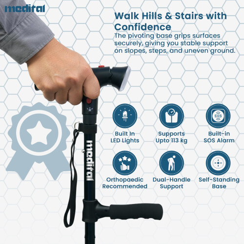Folding Walking Stick with SOS Alarm LED Light Adjustable Aluminum Foldable Walking Stick 2