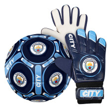 Manchester City FC Official Size 4 Football & Boys Goalkeeper Gloves Gift Set