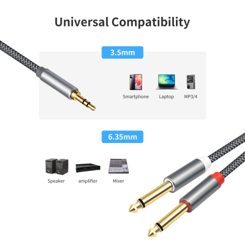 Multipurpose 3.5mm to Double 6.35mm Sound Sharing Cable-3m 2