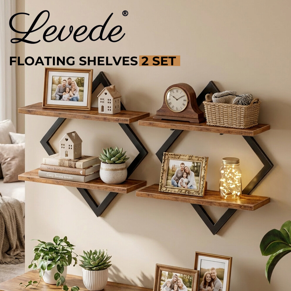 Levede Rustic Floating Shelves Set Of 2 Diamond Industrial Display Storage Shelf 9356877222894