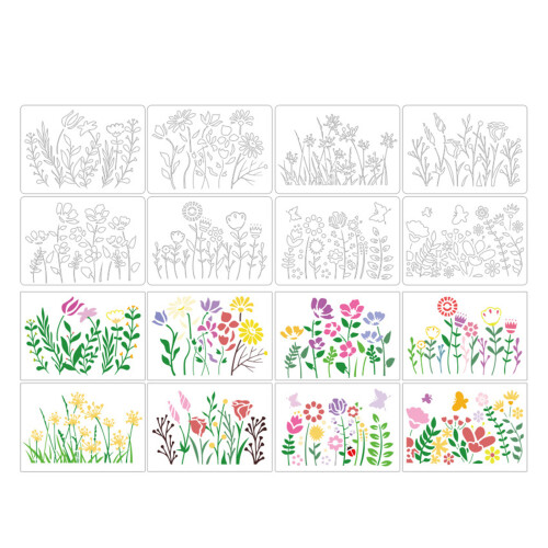 8Pcs Creative Scrapbooking Stencils Drawing Stencil Set With 1