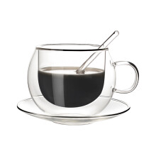 Espressokopje van borosilicaatglas met schotel en lepel