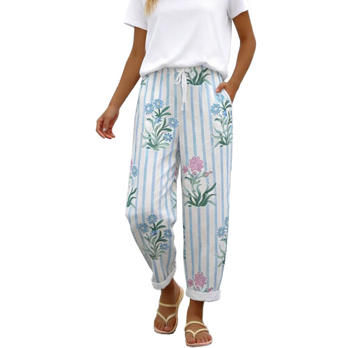 Size Pants Womens Pants Drawstring Lantern Beach-Sky Blue XL