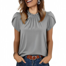 Women's Bohemian Blouses with Faux Short Sleeve,-Gray M