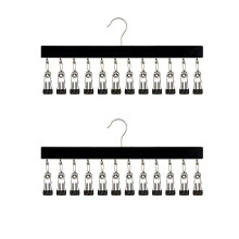 Hat Hanger 12 Clips Wooden Trouser Clip Multi Purpose-Black 2