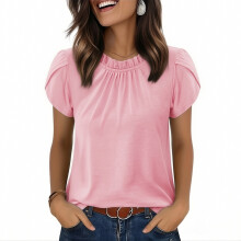 Women's Bohemian Blouses with Faux Short Sleeve,-Pink S