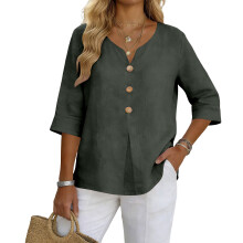 Clothes for Women Ladys Button Down Shirt Casual-Army Green XL