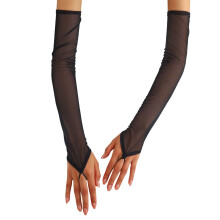 Trendy Long Sheer Gloves Stretchy Tulle Arm Sleeves-Black