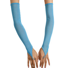 Fashionable Sheer Tulle Gloves Long Fingerless Arm-Lake Blue