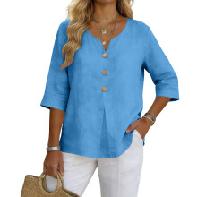 Clothes for Women Ladys Button Down Shirt Casual Loose-Blue XL