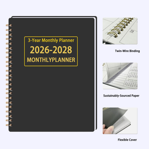 Professional 2026-2028 Twin Coil Binding Planner-4 black 2