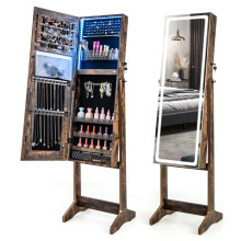 Armoire à bijoux avec miroir & Armoire à miroir avec éclairage LED 3 couleurs, étagère à bijoux, marron rustique