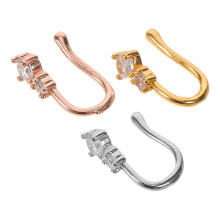 3Pièces Anneaux De Nez Clip Métal Faux Perçage