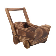 Coffee Wooden Wagon Shaped Flower Pot for Small Succulent Plants