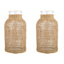 2Pcs Glass Flower Vases Light Brown for Retro and Elegant Decor
