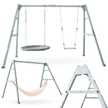 Portique de jardin - HYPERMOTION - 295x191x192 cm - Nid d'oiseau, hamac & balançoire - Cap. 180 kg - Acier thermolaqué