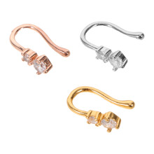 3Pcs Clip on Rhinestone Nose Rings U Shape Metal Nose Cuff Multicolor