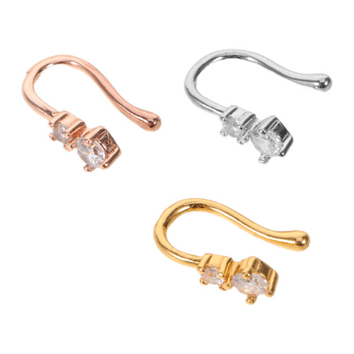 3Pcs Clip on Rhinestone Nose Rings U Shape Metal Nose Cuff Multicolor