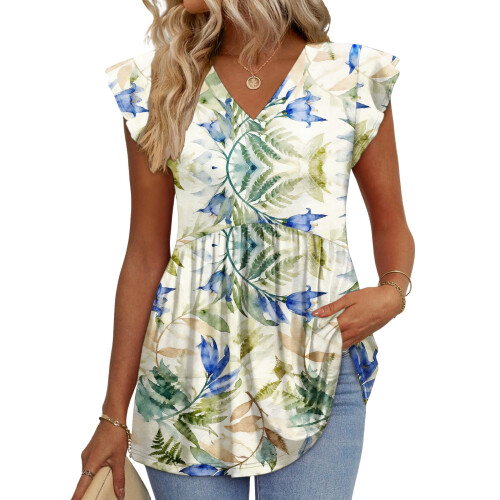 Women's  Blouses, with Ruffle Sleeves, Spring-Sky Blue S