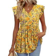 Women's Blouses, with Ruffle Sleeves, Spring Elegant-Yellow S
