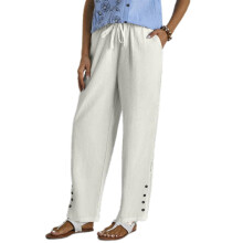 Womens Hollow Out Pants Drawstring Elastic Waist Casual-White M