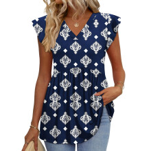 Women's Blouses, with Ruffle Sleeves, Spring-Navy Blue M