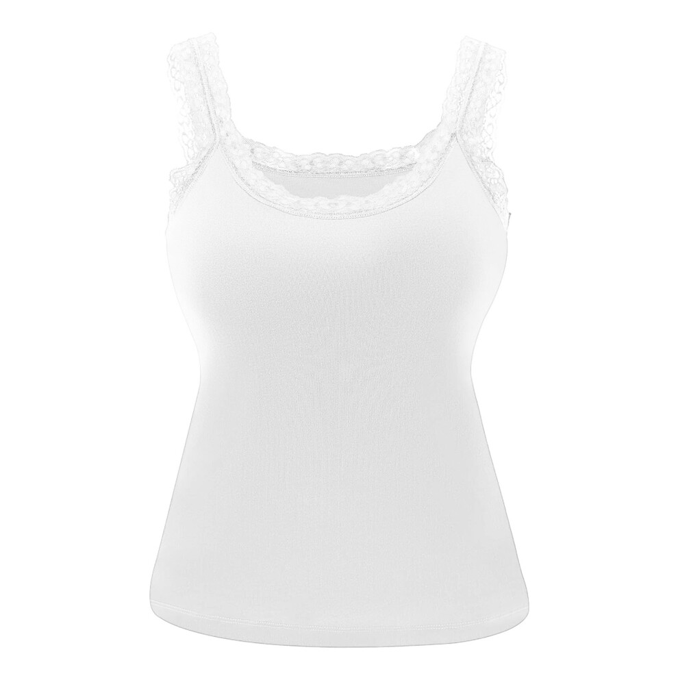 Tops with Built in Bras Lace Strap Camisole Casual-White L