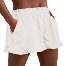 Womens Shorts Lightweight Casual Linen Blend Wide Leg-White M