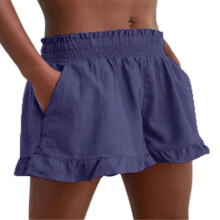 Womens Shorts Lightweight Casual Linen Blend Wide-navy blue XL