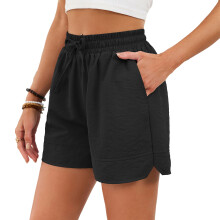 Womens Drawstring Casual Elastic Waist Pocketed-Black XXL