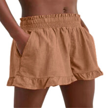 Womens Shorts Lightweight Casual Linen Blend Wide Leg-Khaki XXL