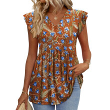 Women's Blouses, with Ruffle Sleeves, Spring Elegant-Khaki XXL
