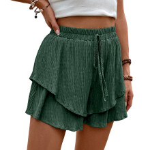 Wide Leg Shorts Women Ruffle Shorts Baggy Shorts-olivegreen XL