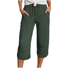 Women's Pants, Casual Drawstring Elastic Pants, Beach-Green S