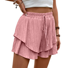 Wide Leg Shorts Women Ruffle Shorts Baggy Shorts-Pink XL