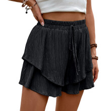 Wide Leg Shorts Women Ruffle Shorts Baggy Shorts-Dark Grey S