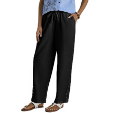 Womens Hollow Out Pants Drawstring Elastic Waist Casual-Black M