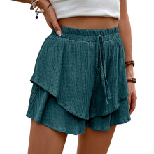 Wide Leg Shorts Women Ruffle Shorts Baggy Shorts-tealblue L