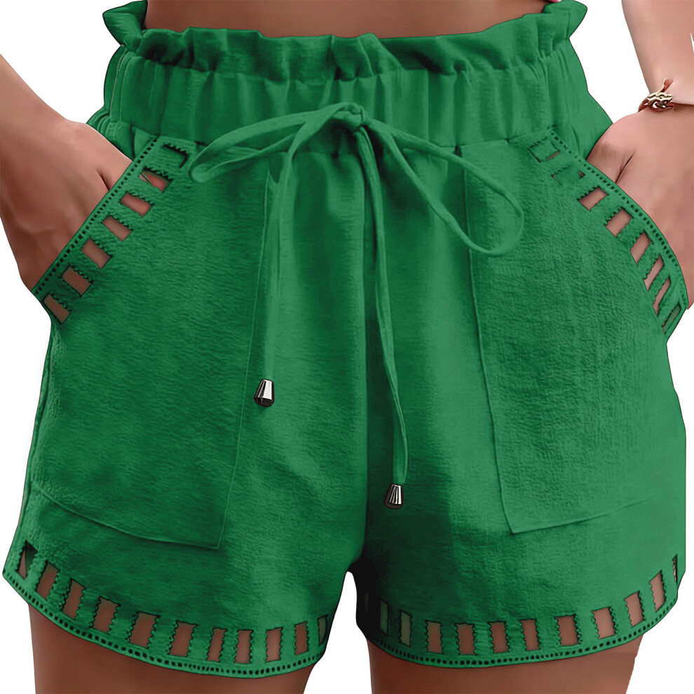 Green Womens Shorts Casual Loose Elastic Waist Drawstring- Xxl