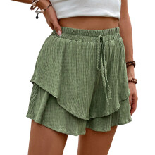 Wide Leg Shorts Women Ruffle Shorts Baggy Shorts-Green L